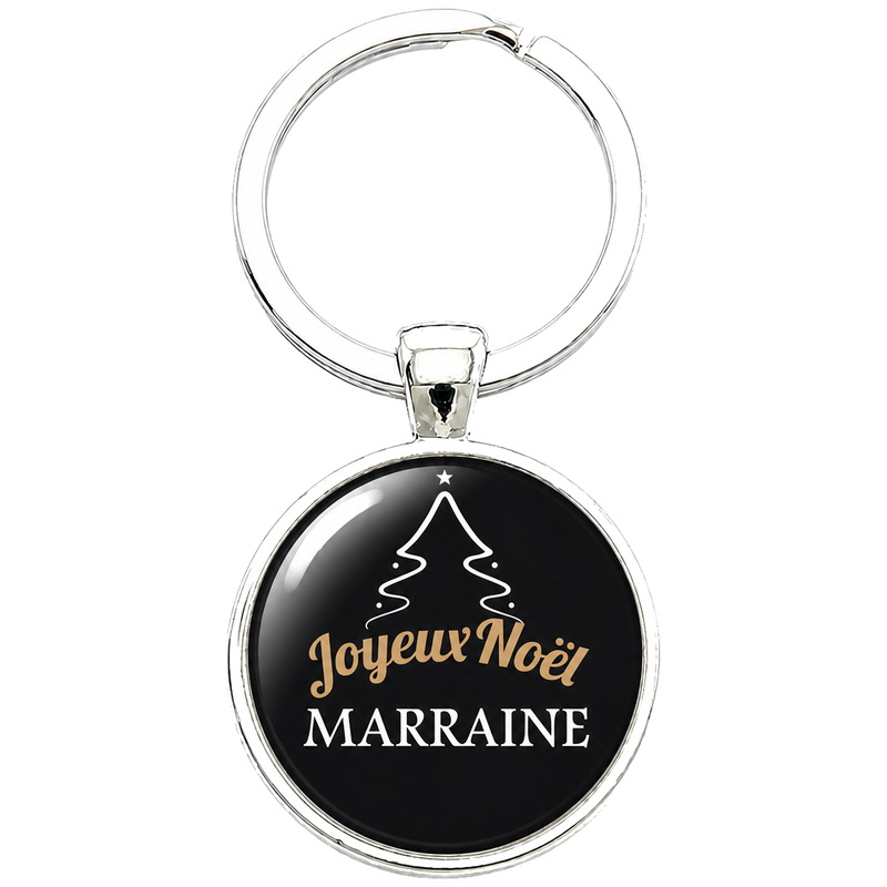 Porte-clé "Joyeux Noël Marraine" Noir et Doré