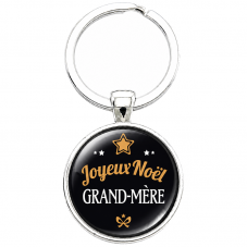 Porte-clé "Joyeux Noël Grand-Mère" Noir et Doré pour la Création de Bijoux Fantaisie - DIY