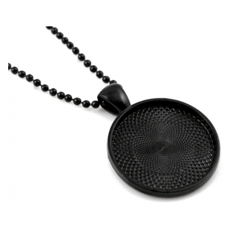 Support Collier Chaîne à Billes Noire 65cm pour Cabochon 25mm