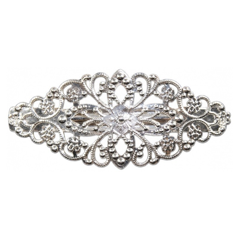 Support Barrette Clip Filigrane Argentée 8cm