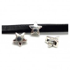 2 Perles Glissière Passant Étoile Argentée Pour Cordon Plat 6mm pour la Création de Bijoux Fantaisie - DIY