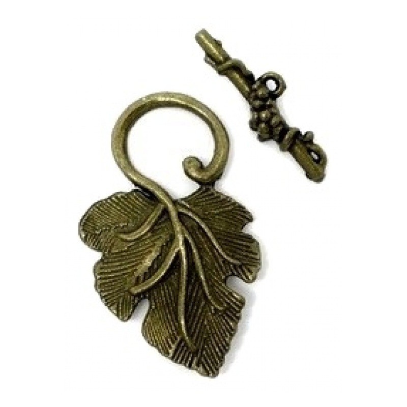 2 Grands Fermoirs Toggle pour Bracelet Feuille de Vigne Bronze 37x23mm