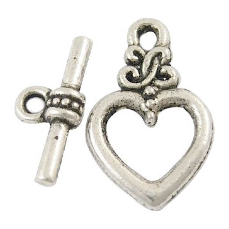 5 Fermoirs Toggle pour Bracelet Coeur Argenté 21x13mm