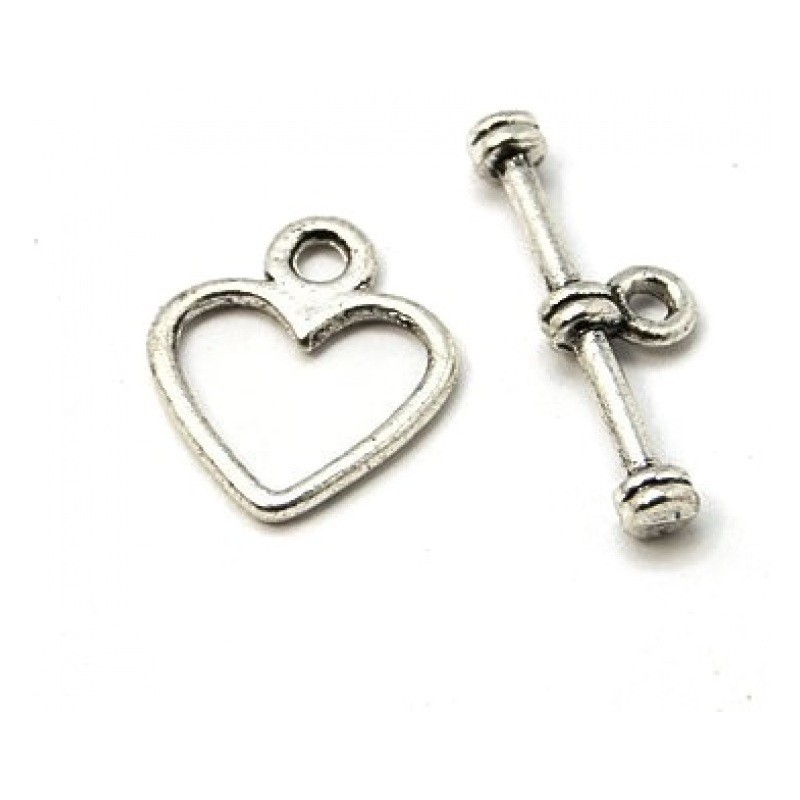 5 Fermoirs Toggle pour Bracelet Coeur Argenté 12x14mm