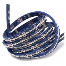 1 Mètre de Cordon Imitation Cuir Strass Bleu 6,5mm pour la Création de Bijoux Fantaisie - DIY