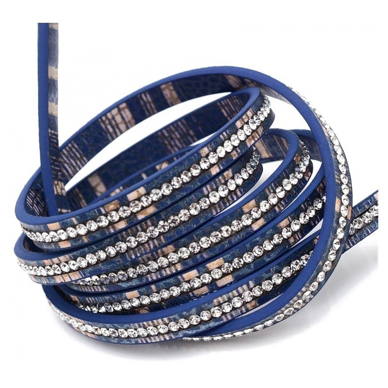 1 Mètre de Cordon Imitation Cuir Strass Bleu 6,5mm