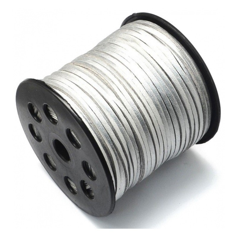 1 Mètre de Cordon Suédine Effet Cuir Brillant Argenté 3mm