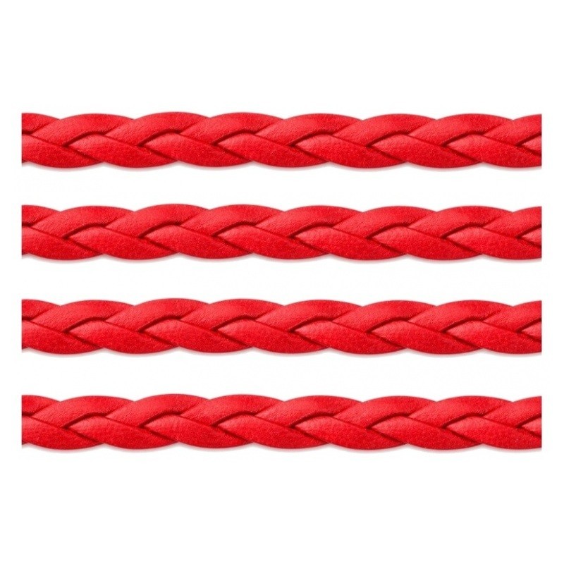 1 Mètre de Cordon Cuir Véritable Tressé Rouge 5mm