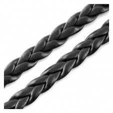1 Mètre de Cordon Cuir Véritable Tressé Noir 5mm pour la Création de Bijoux Fantaisie - DIY