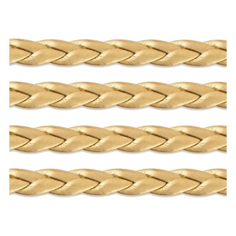1 Mètre de Cordon Cuir Véritable Tressé Doré 5mm