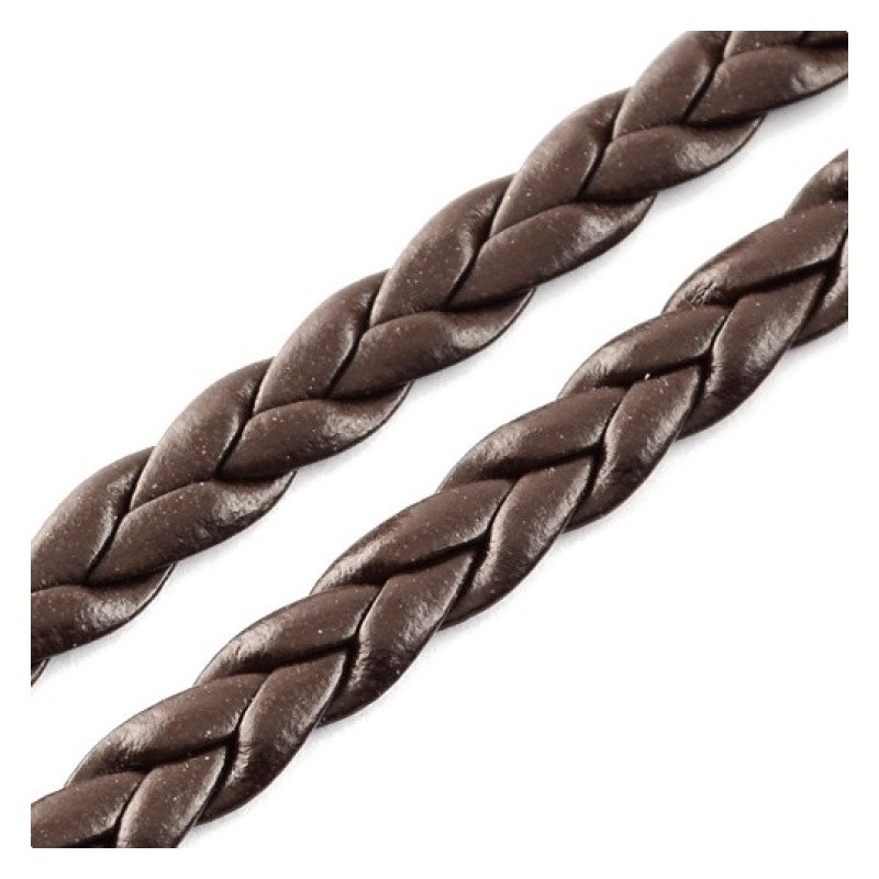 1 Mètre de Cordon Cuir Véritable Tressé Chocolat 7mm