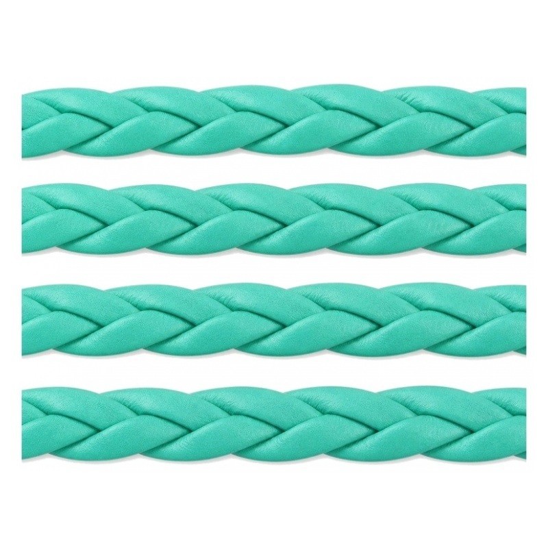 1 Mètre de Cordon Cuir Véritable Tressé Turquoise 5mm