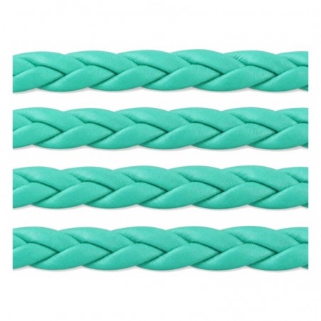 1 Mètre de Cordon Cuir Véritable Tressé Turquoise 5mm