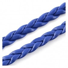 1 Mètre de Cordon Cuir Véritable Tressé Bleu 5mm pour la Création de Bijoux Fantaisie - DIY
