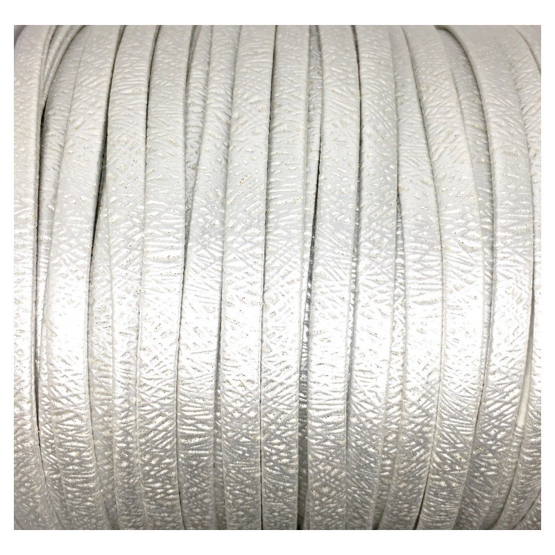 1 Mètre de Cordon Cuir Véritable Argenté Brillant 5mm