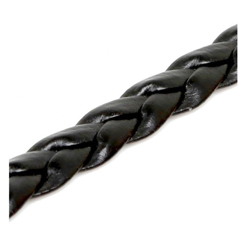 1 Mètre de Cordon Corde Cuir Véritable Tressé Noir 5mm