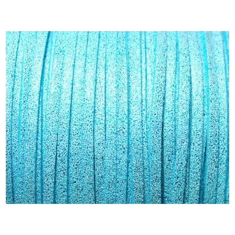 1 Mètre de Cordon Suédine Pailleté Bleu Turquoise 3mm