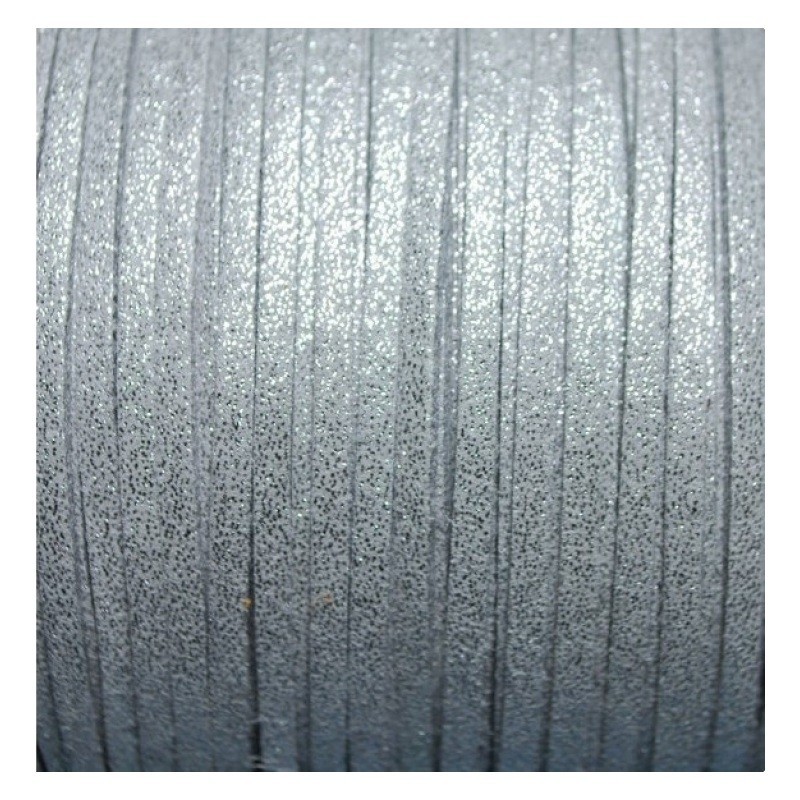 1 Mètre de Cordon Suédine Pailleté Argenté 3mm