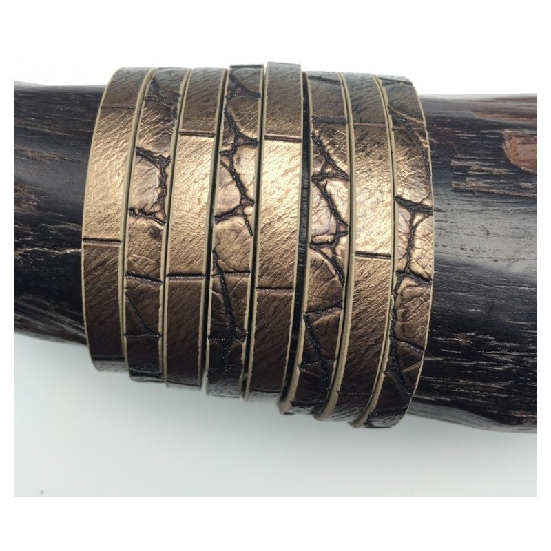 Mètre de Cordon Plat en Cuir Véritable Marron Pailleté 5x2mm