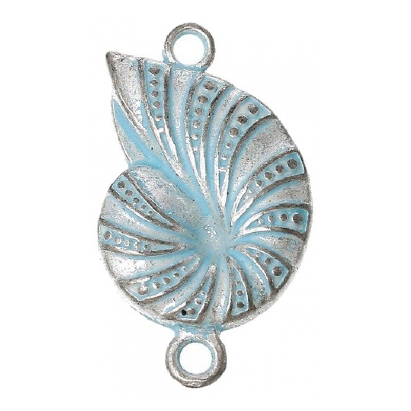 2 Connecteurs Coquillage Escargot Conche Argenté Bleu 27mm