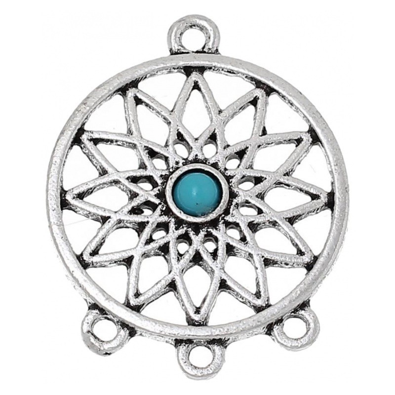 2 Connecteurs Attrape Rêve Dreamcatcher Argenté 33x27mm