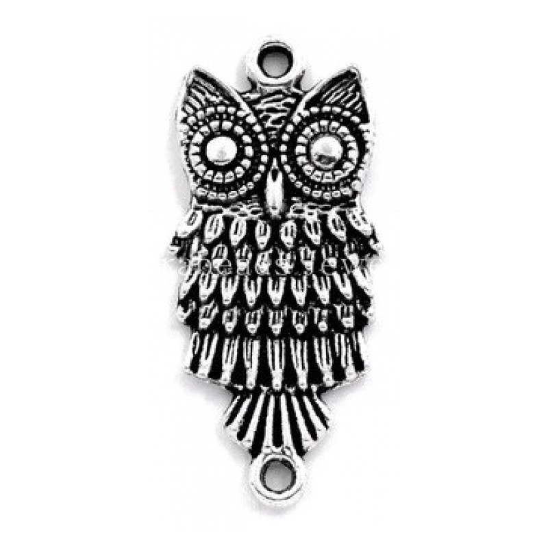 2 Connecteurs Hibou Argenté  28,5x13mm