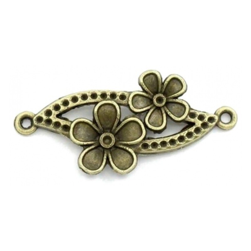 2 Connecteurs Fleur Bronze 3,7x1,5cm