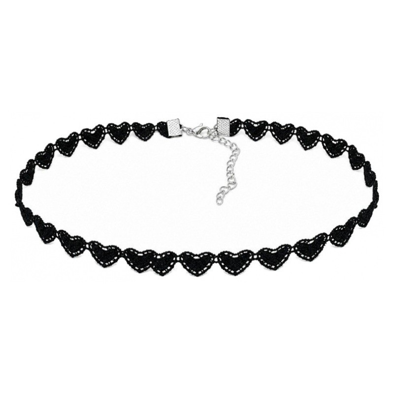 Collier Ras de Cou Tour de Cou Noir Gothique 33cm+Chaîne d'Extension 5cm