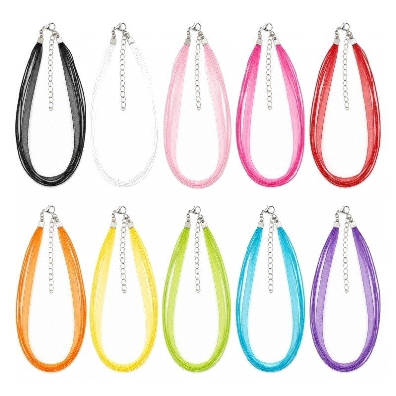 10 Colliers en Ruban d'Organza et Cordon Ciré 6mm