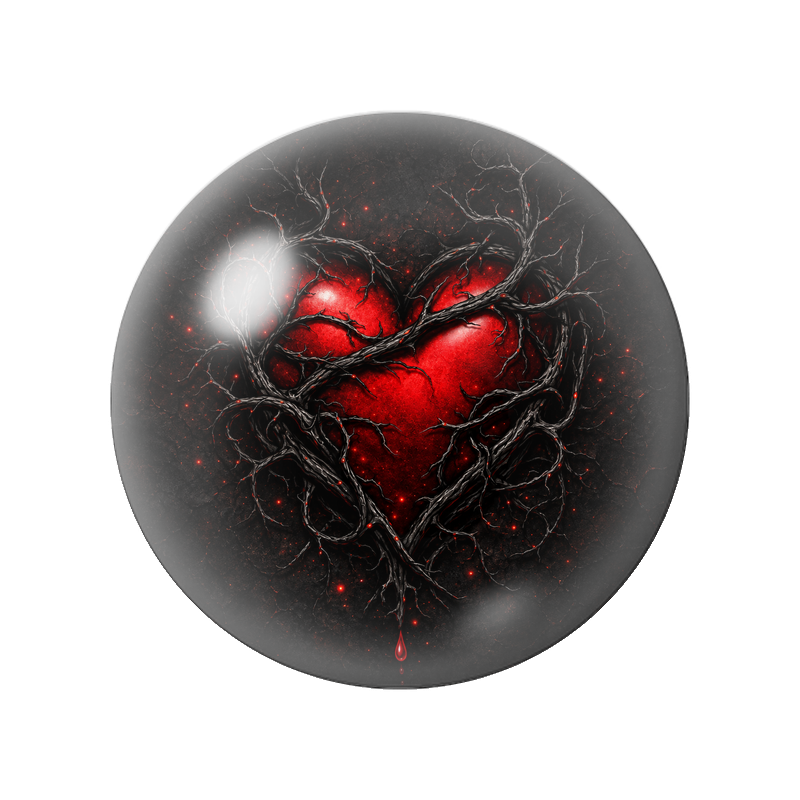 Cabochon en Verre Illustré Cœur Rouge Prisonnier des Ronces 12 à 25mm