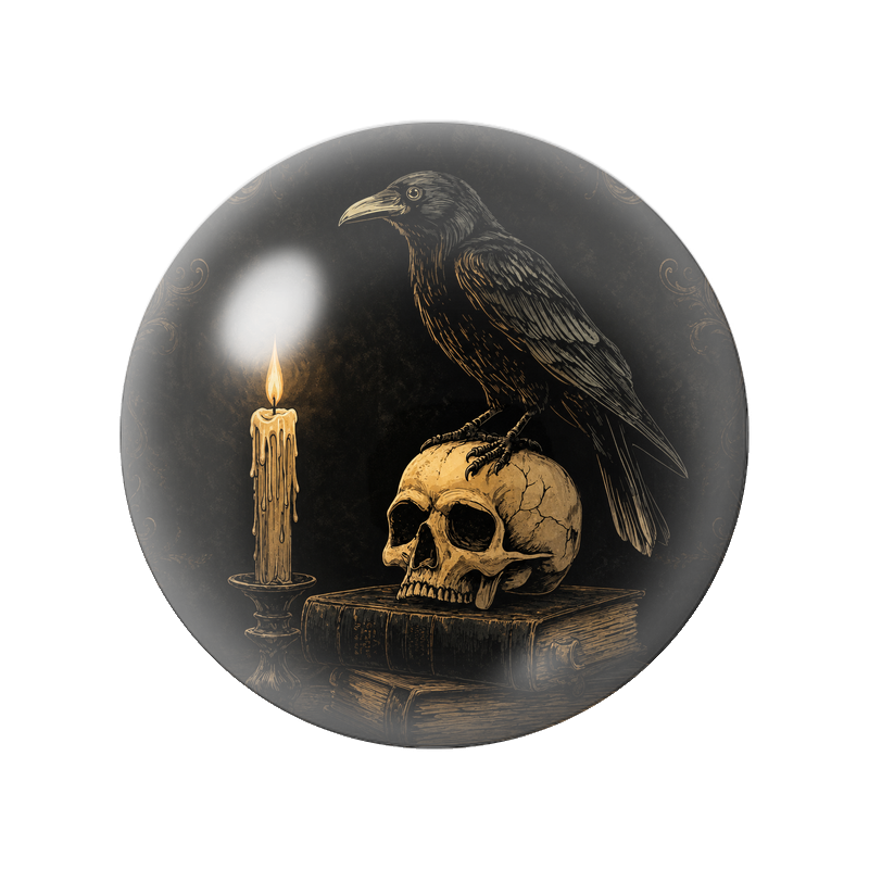 Cabochon en Verre Illustré Corbeau sur Crâne à la Bougie 12 à 25mm