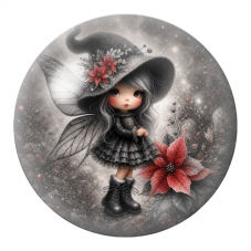 Cabochon en Verre Illustré Petite Fée Sorcière aux Fleurs Rouges 12 à 25mm pour la Création de Bijoux Fantaisie - DIY