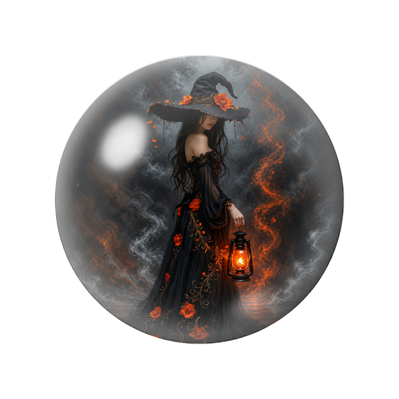 Cabochon en Verre Illustré Sorcière à la Lanterne Orange 12 à 25mm
