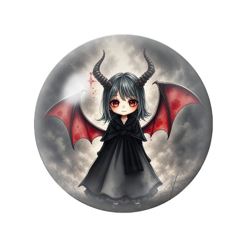 Cabochon en Verre Illustré Fillette Démon aux Ailes Rouges 12 à 25mm