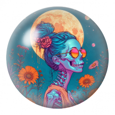 Cabochon en Verre Illustré Squelette aux Lunettes Cœur et Fleurs 12 à 25mm pour la Création de Bijoux Fantaisie - DIY