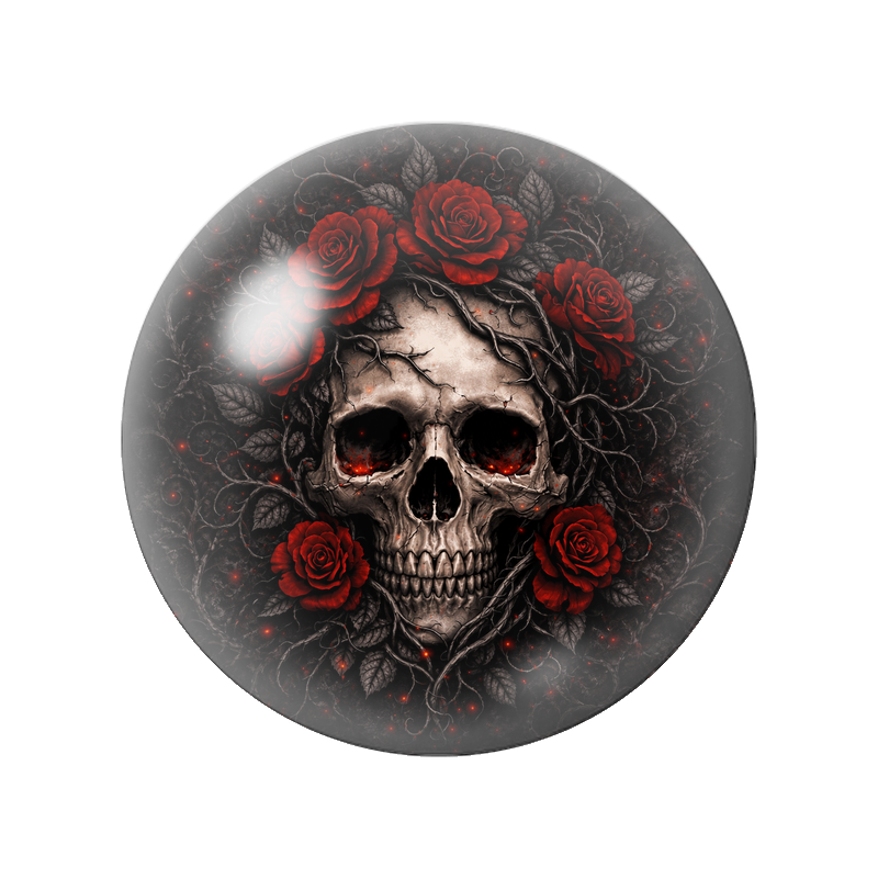 Cabochon en Verre Illustré Crâne aux Roses Rouges 12 à 25mm