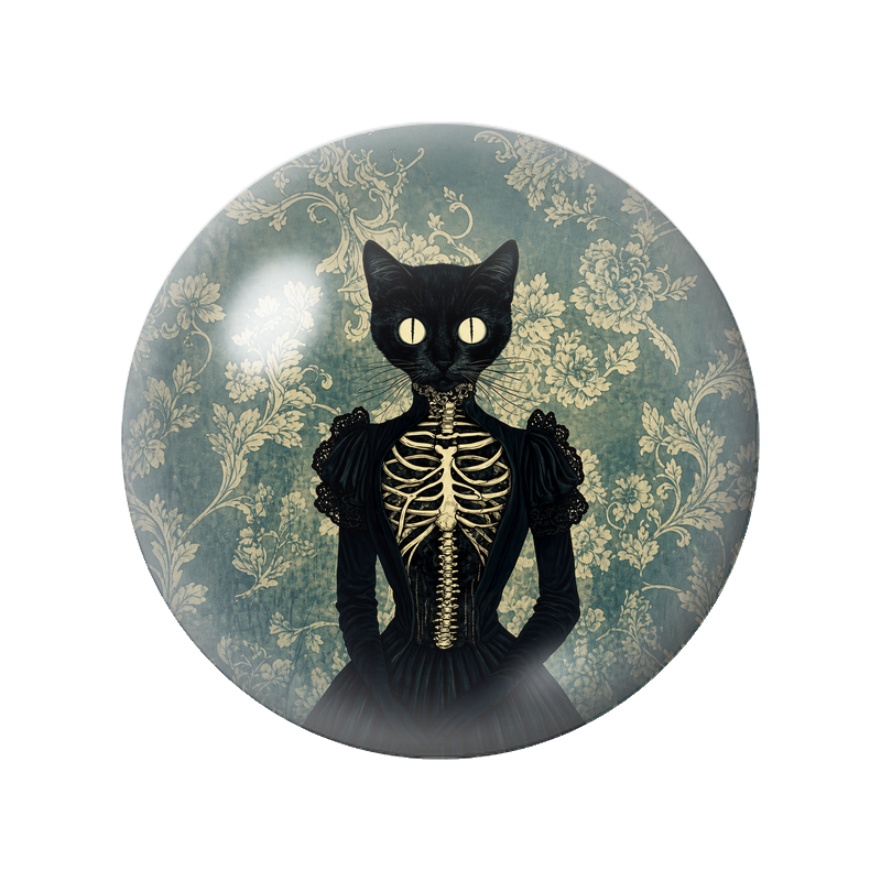Cabochon en Verre Illustré Femme Chat au Corset Squelette 12 à 25mm