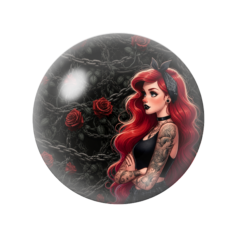 Cabochon en Verre Illustré Femme Rousse Tatouée aux Roses 12 à 25mm