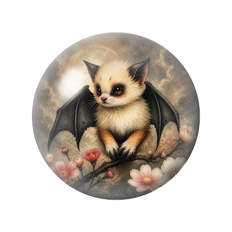 Cabochon en Verre Illustré Chaton aux Ailes de Chauve-Souris 12 à 25mm