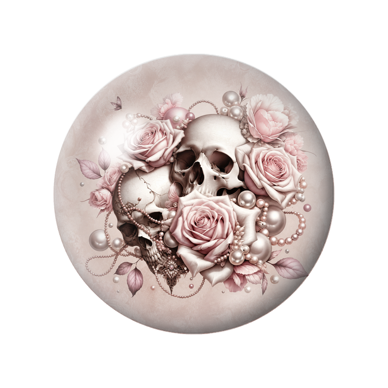 Cabochon en Verre Illustré Crânes et Roses Poudrées 12 à 25mm