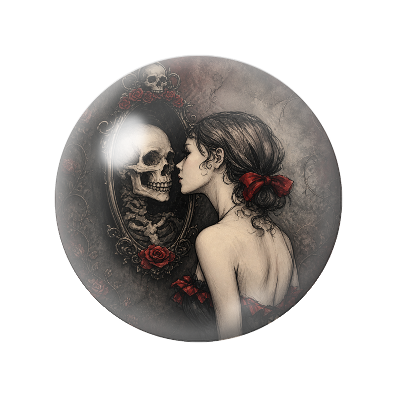 Cabochon en Verre Illustré Baiser au Squelette dans le Miroir 12 à 25mm