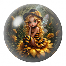 Cabochon en Verre Illustré Fée Abeille aux Tournesols 12 à 25mm pour la Création de Bijoux Fantaisie - DIY