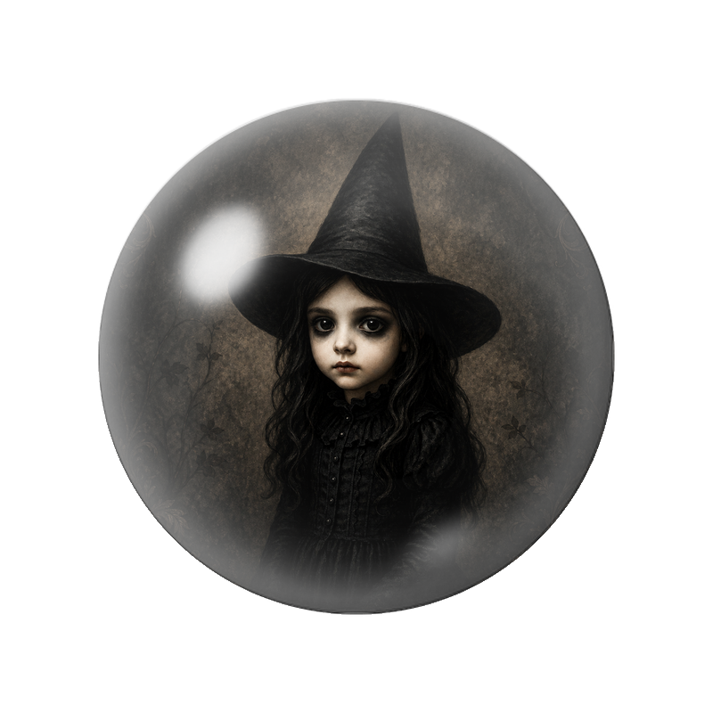 Cabochon en Verre Illustré Petite Sorcière au Visage Pâle 12 à 25mm