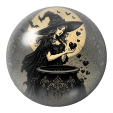 Cabochon en Verre Illustré Sorcière au Chaudron de Cœurs Noirs 12 à 25mm pour la Création de Bijoux Fantaisie - DIY