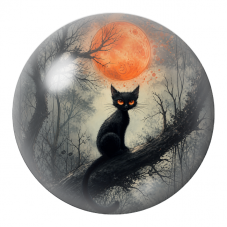 Cabochon en Verre Illustré Chat Noir sous la Lune Orange 12 à 25mm pour la Création de Bijoux Fantaisie - DIY