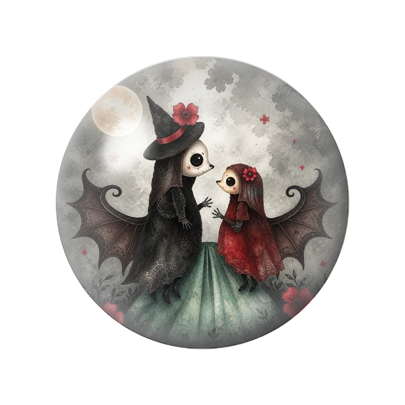 Cabochon en Verre Illustré Couple Gothique aux Ailes de Chauve-Souris 12 à 25mm