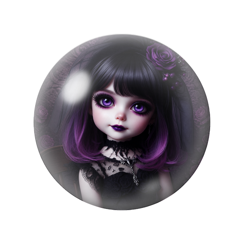 Cabochon en Verre Illustré Poupée Gothique aux Cheveux Violets 12 à 25mm