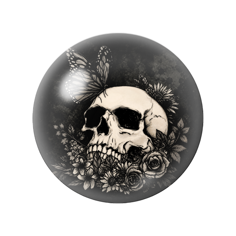 Cabochon en Verre Illustré Crâne au Papillon et Fleurs Sauvages 12 à 25mm