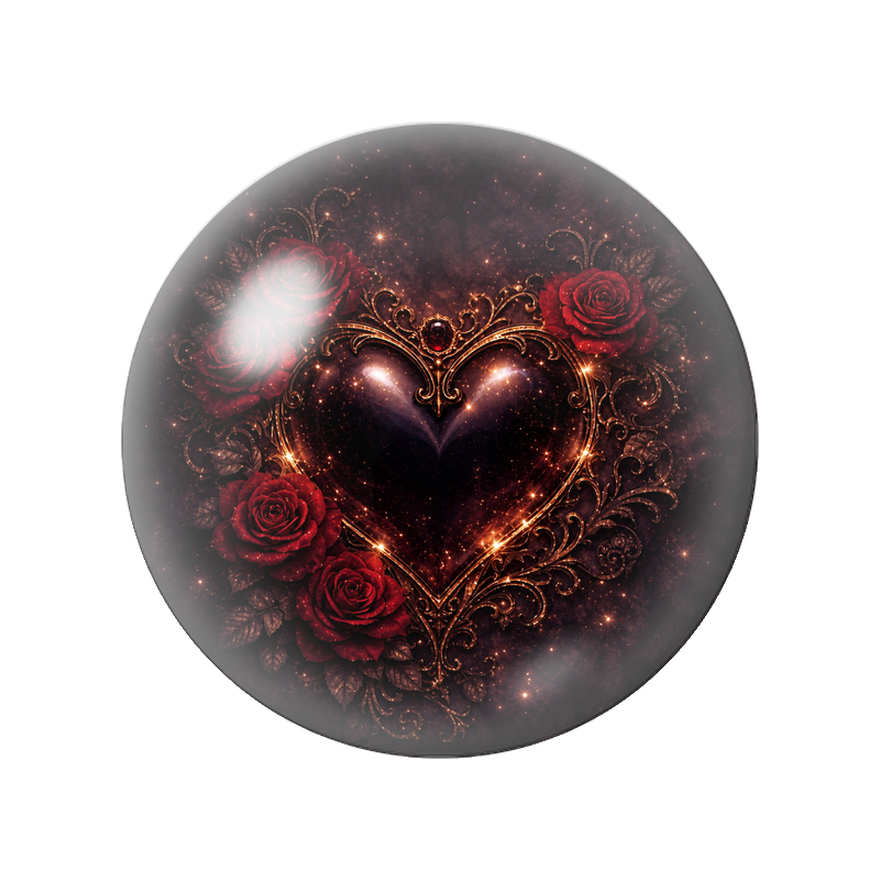 Cabochon en Verre Illustré Cœur Gothique aux Roses Rouges 12 à 25mm
