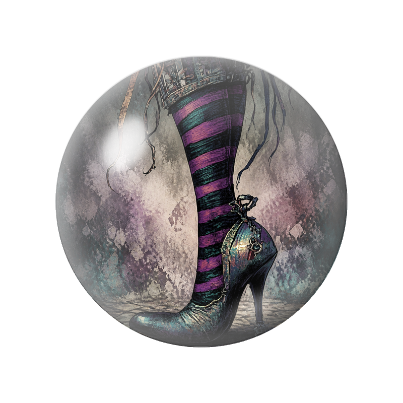 Cabochon en Verre Illustré Jambe de Sorcière au Bas Rayé Violet 12 à 25mm